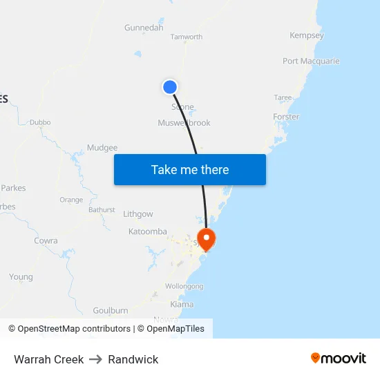Warrah Creek to Randwick map