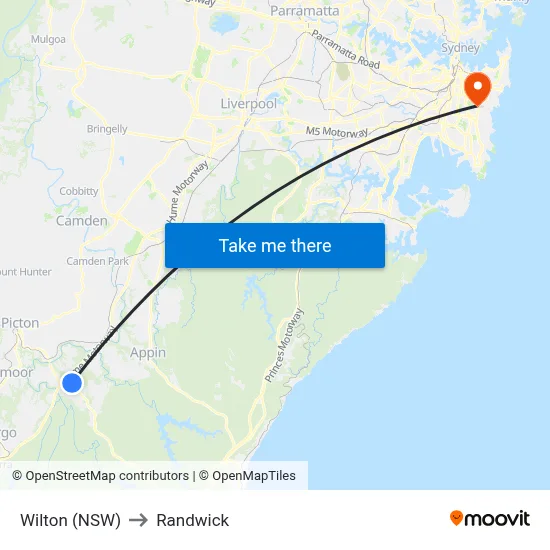 Wilton (NSW) to Randwick map