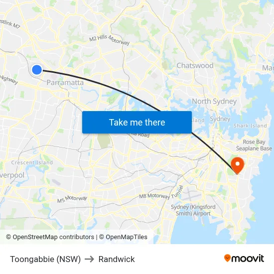 Toongabbie (NSW) to Randwick map