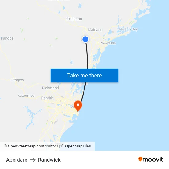 Aberdare to Randwick map