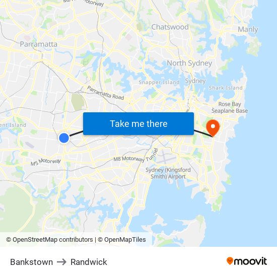 Bankstown to Randwick map