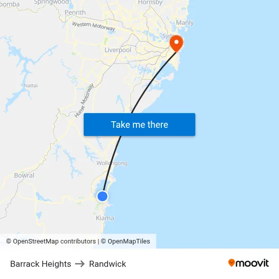 Barrack Heights to Randwick map