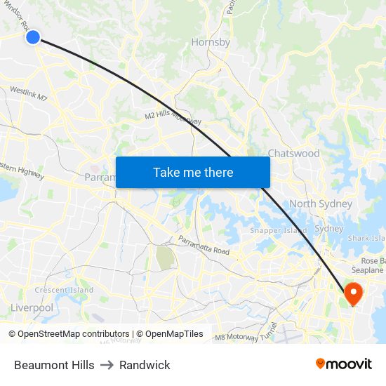 Beaumont Hills to Randwick map