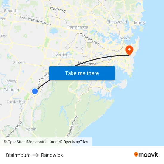 Blairmount to Randwick map