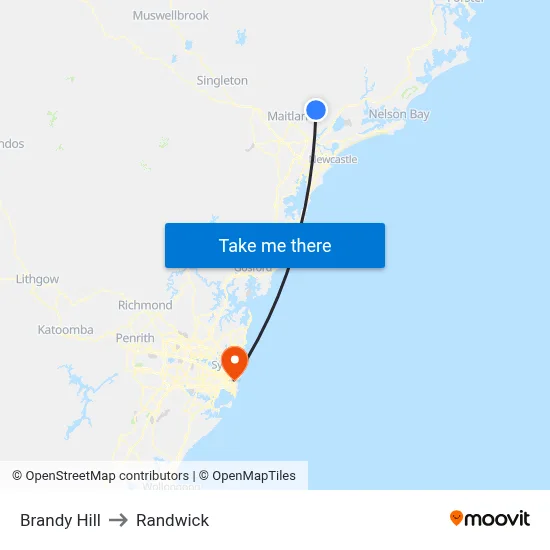 Brandy Hill to Randwick map