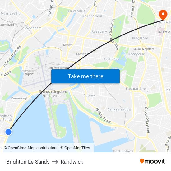 Brighton-Le-Sands to Randwick map