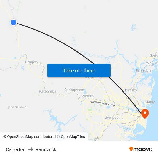 Capertee to Randwick map