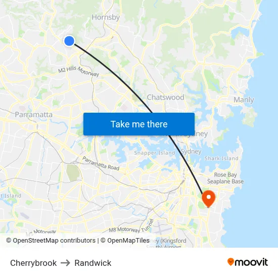 Cherrybrook to Randwick map
