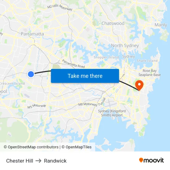 Chester Hill to Randwick map