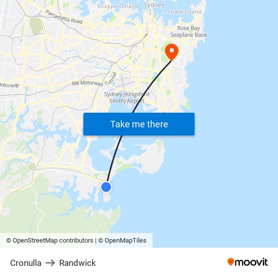 Cronulla to Randwick map