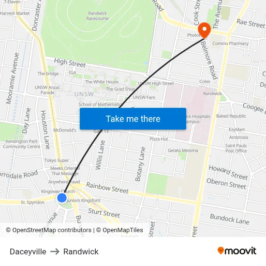 Daceyville to Randwick map