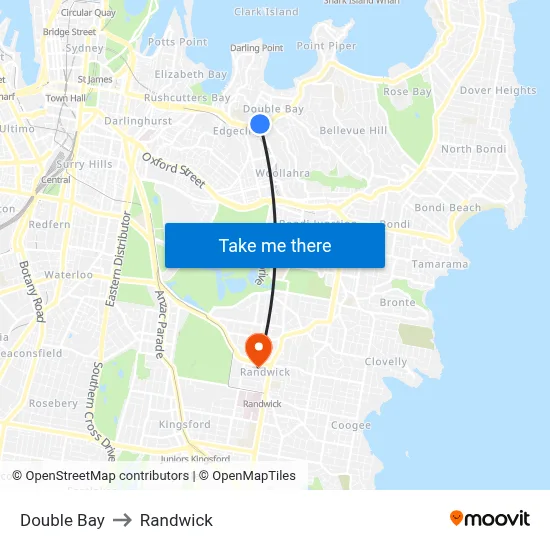 Double Bay to Randwick map