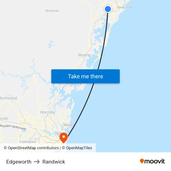 Edgeworth to Randwick map