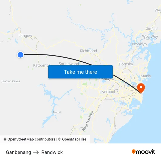 Ganbenang to Randwick map