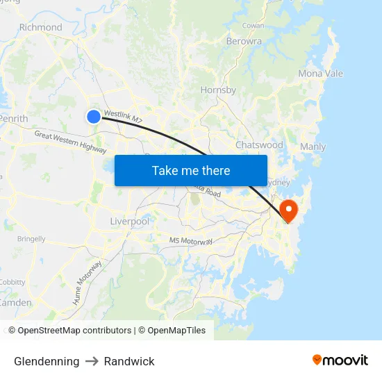 Glendenning to Randwick map