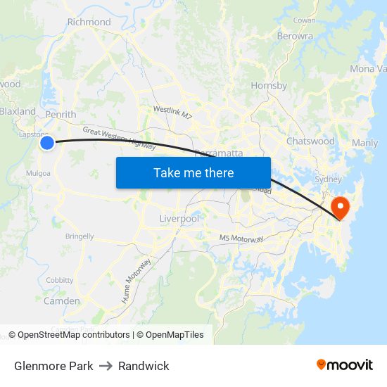 Glenmore Park to Randwick map