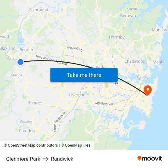 Glenmore Park to Randwick map