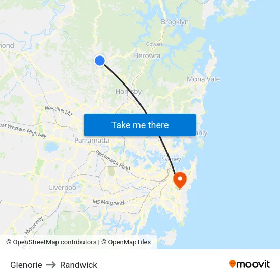 Glenorie to Randwick map