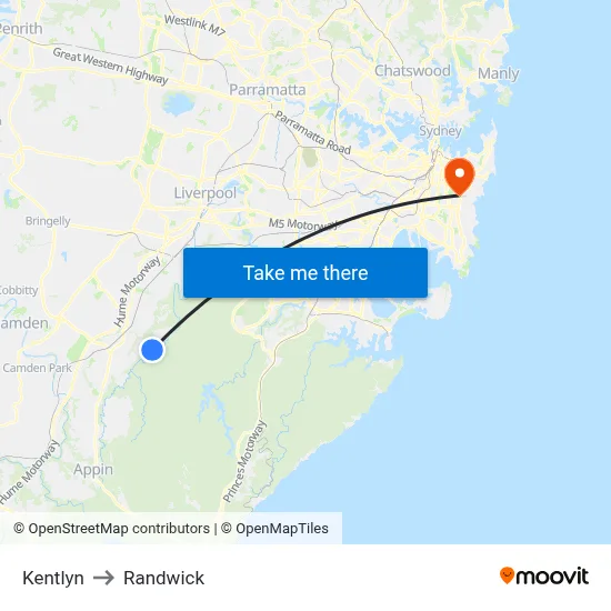 Kentlyn to Randwick map