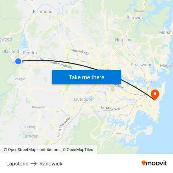 Lapstone to Randwick map