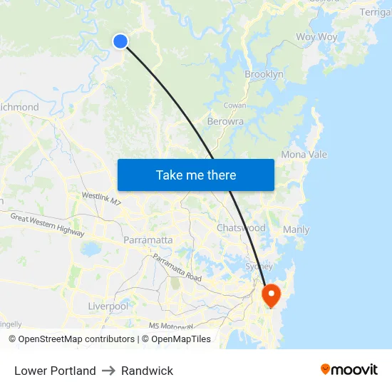 Lower Portland to Randwick map