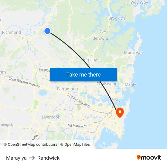 Maraylya to Randwick map