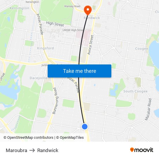 Maroubra to Randwick map