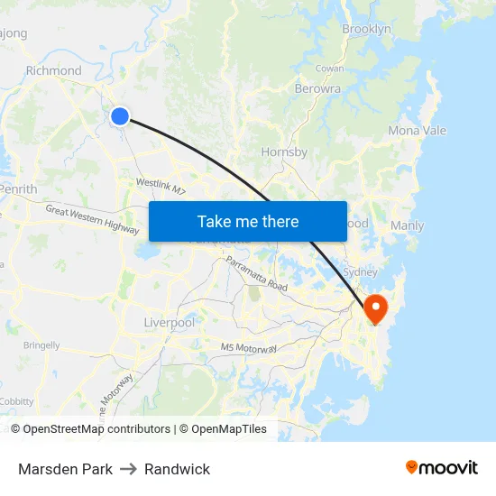 Marsden Park to Randwick map