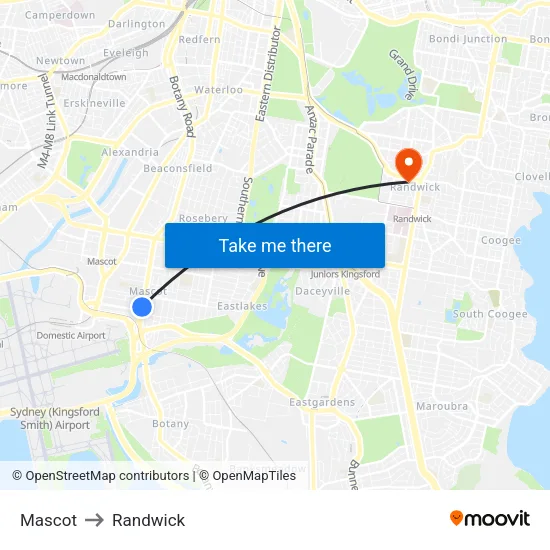Mascot to Randwick map