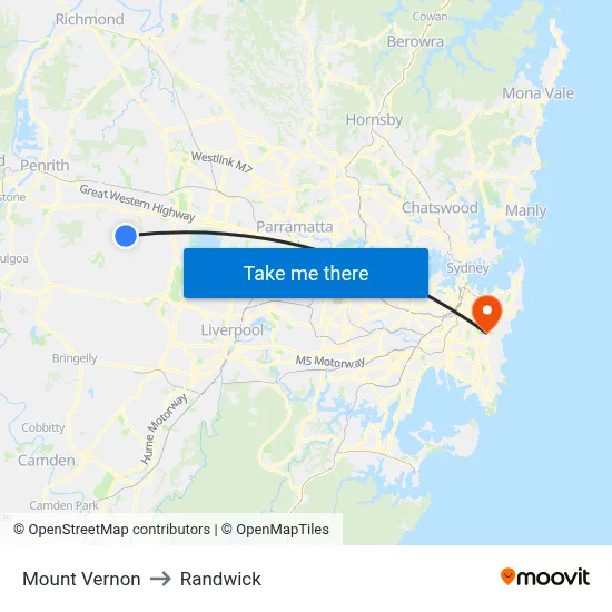 Mount Vernon to Randwick map