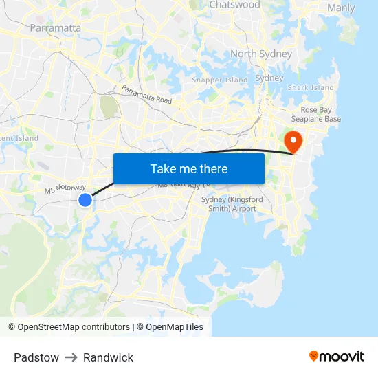 Padstow to Randwick map