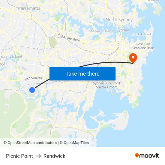 Picnic Point to Randwick map