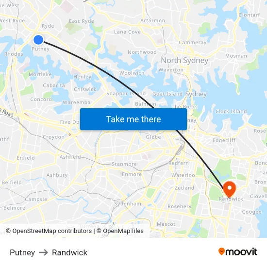Putney to Randwick map