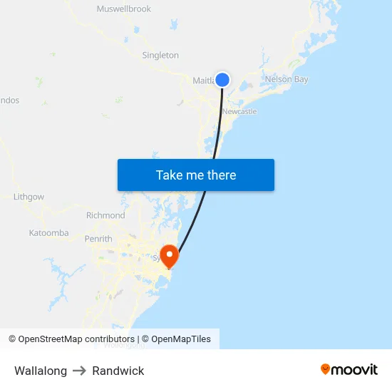 Wallalong to Randwick map