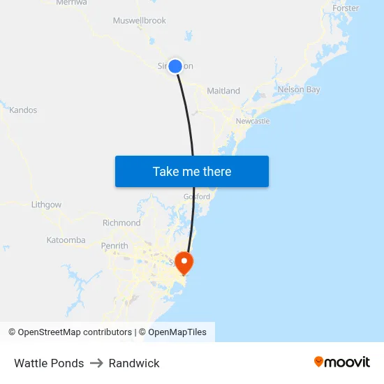 Wattle Ponds to Randwick map