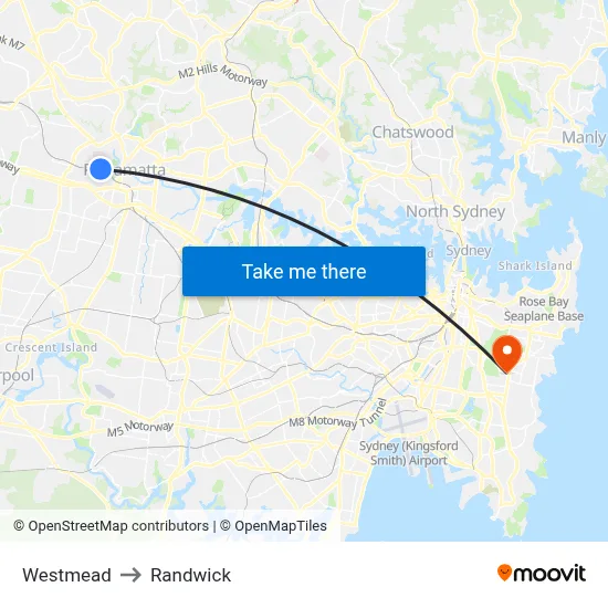 Westmead to Randwick map
