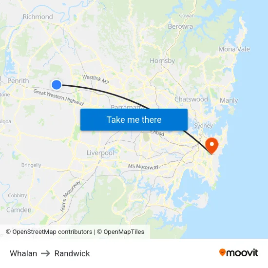 Whalan to Randwick map