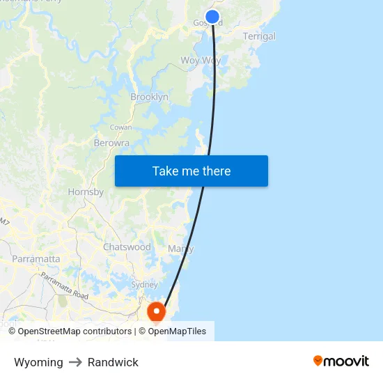 Wyoming to Randwick map