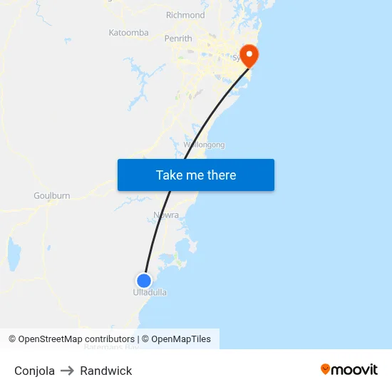 Conjola to Randwick map