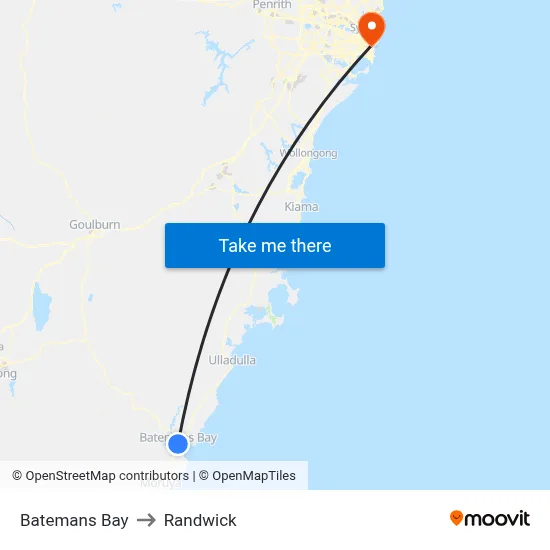 Batemans Bay to Randwick map