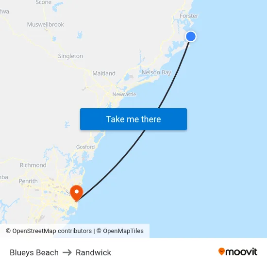 Blueys Beach to Randwick map