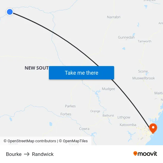 Bourke to Randwick map