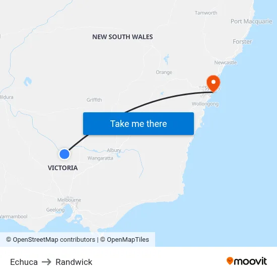 Echuca to Randwick map