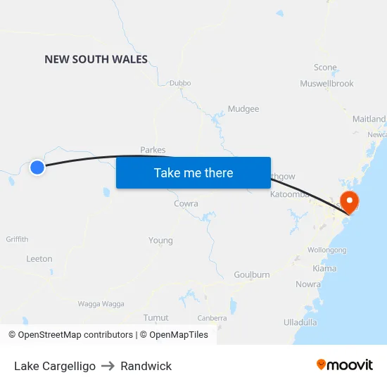Lake Cargelligo to Randwick map