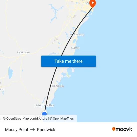 Mossy Point to Randwick map