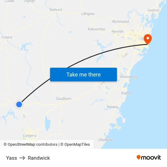 Yass to Randwick map