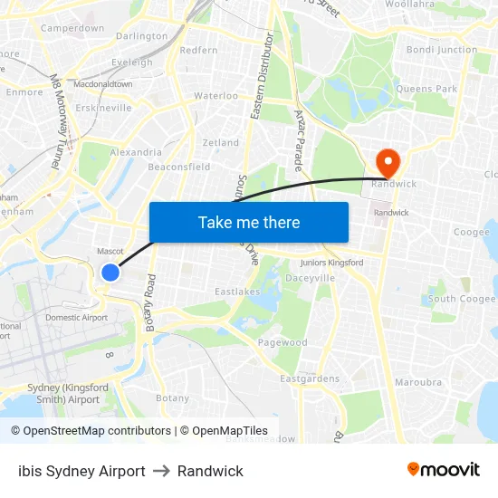 ibis Sydney Airport to Randwick map