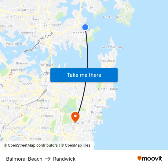 Balmoral Beach to Randwick map