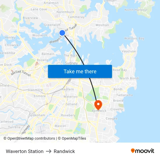 Waverton Station to Randwick map