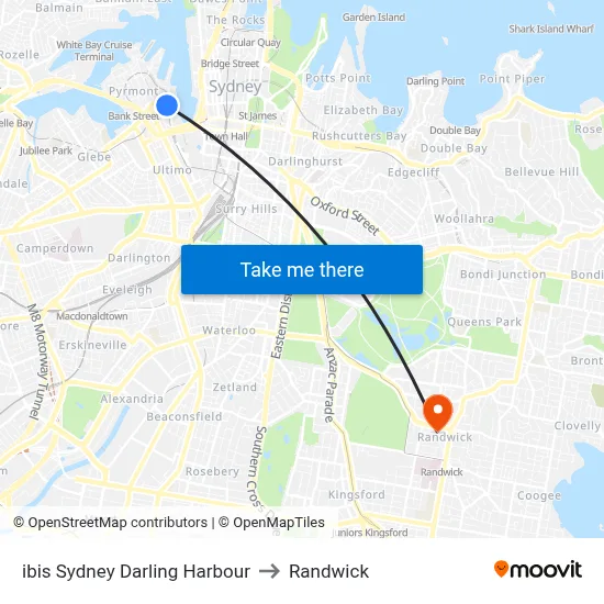 ibis Sydney Darling Harbour to Randwick map